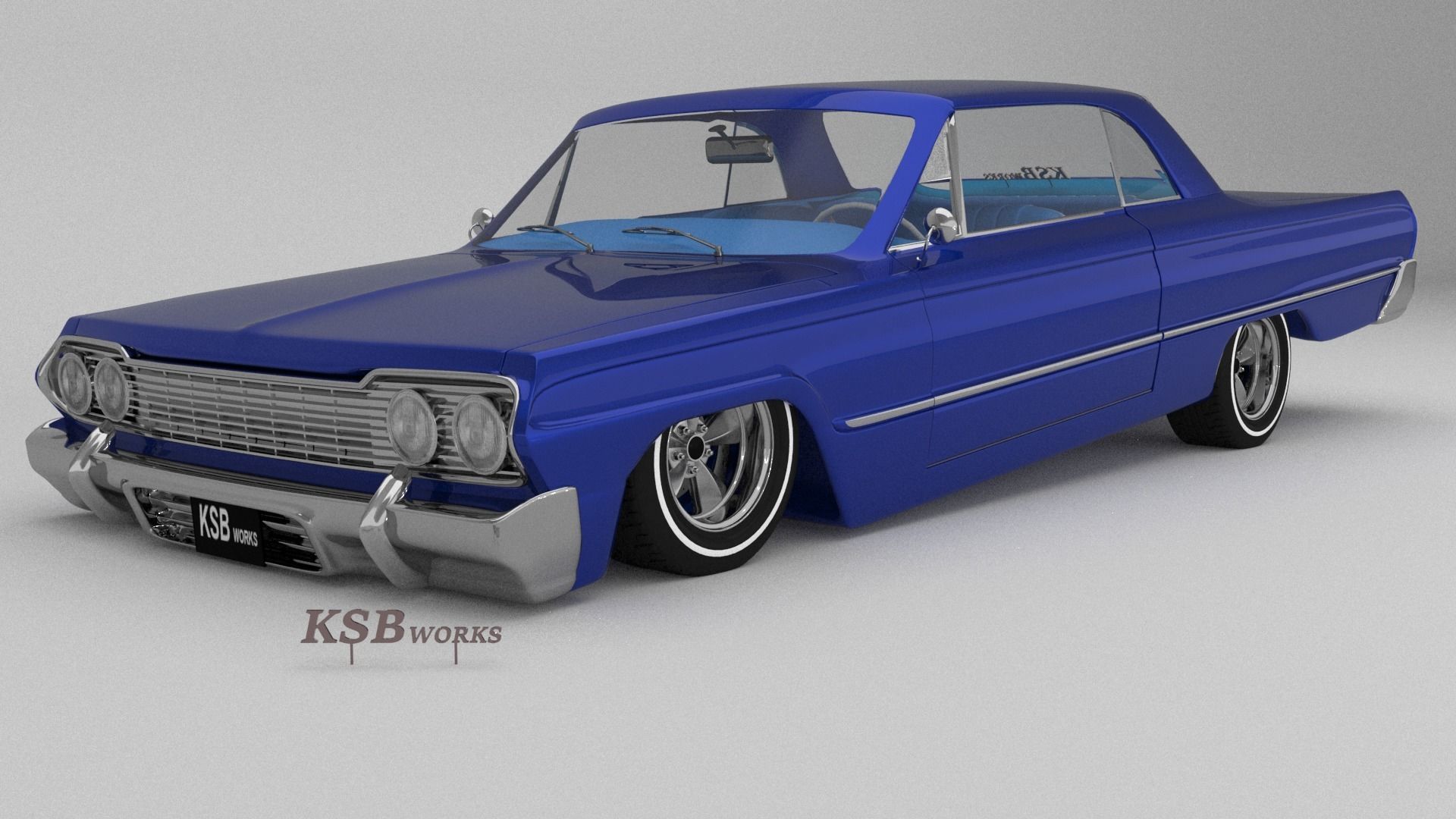 low rider blue impala open door 3D model_9