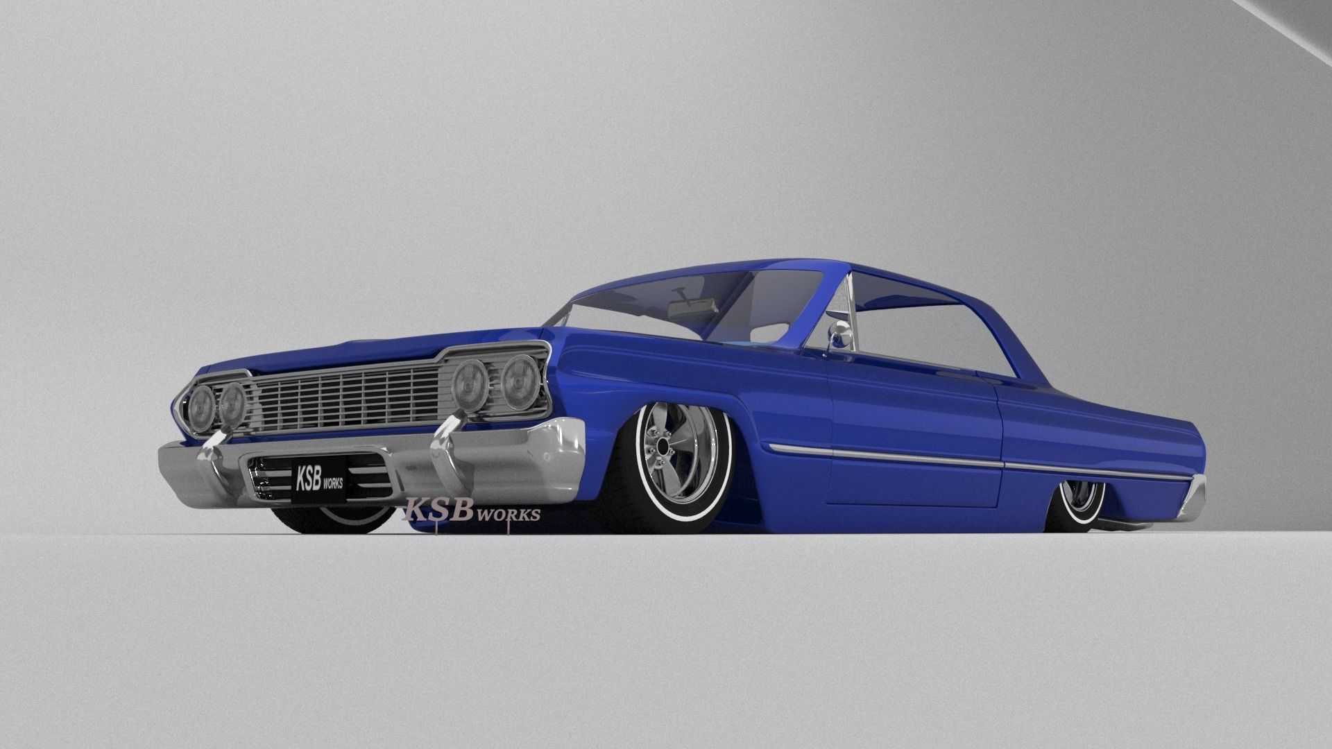 low rider blue impala open door 3D model_4