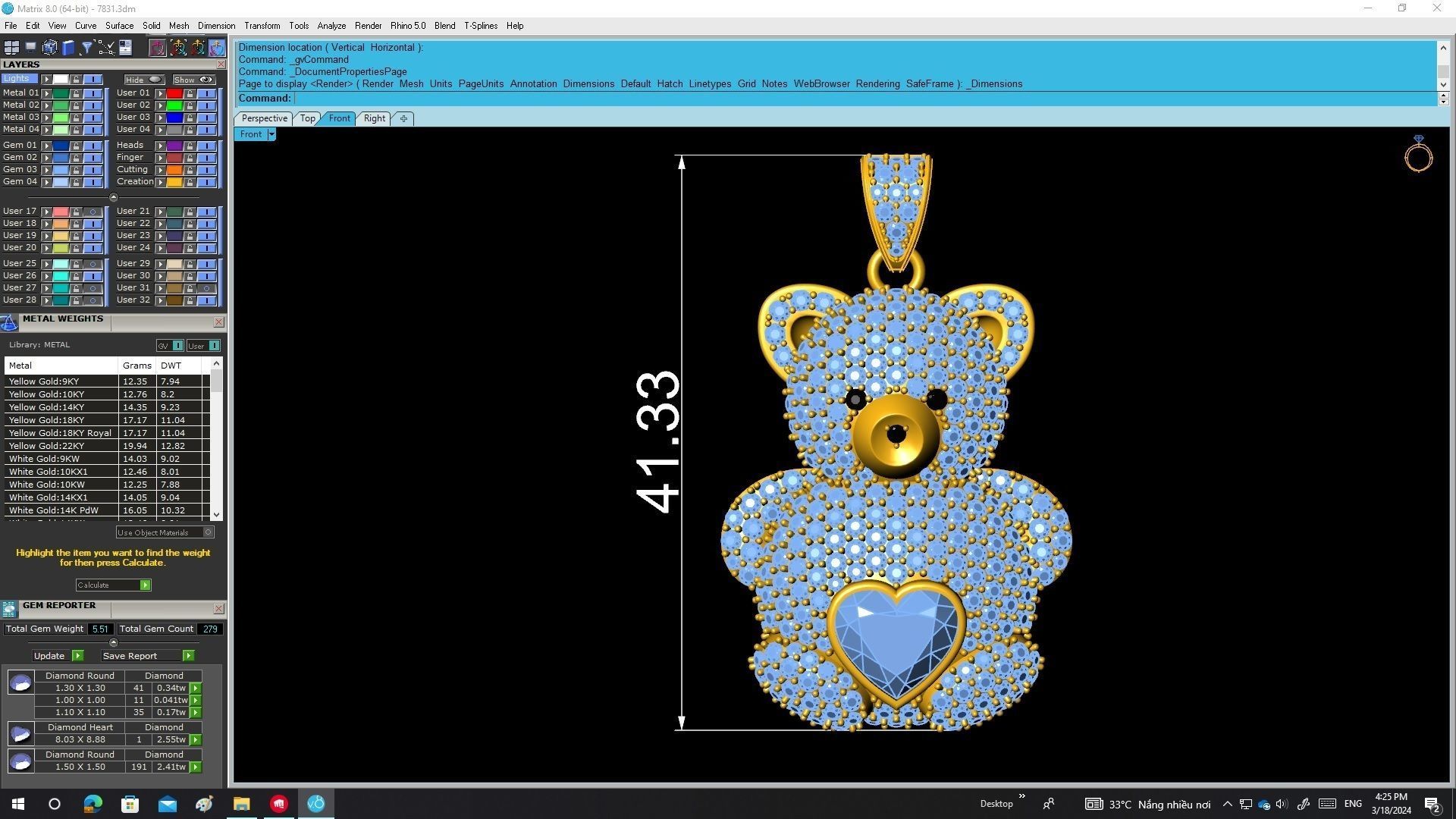 A7831 Diamond Bear Pendant 3D print model_6