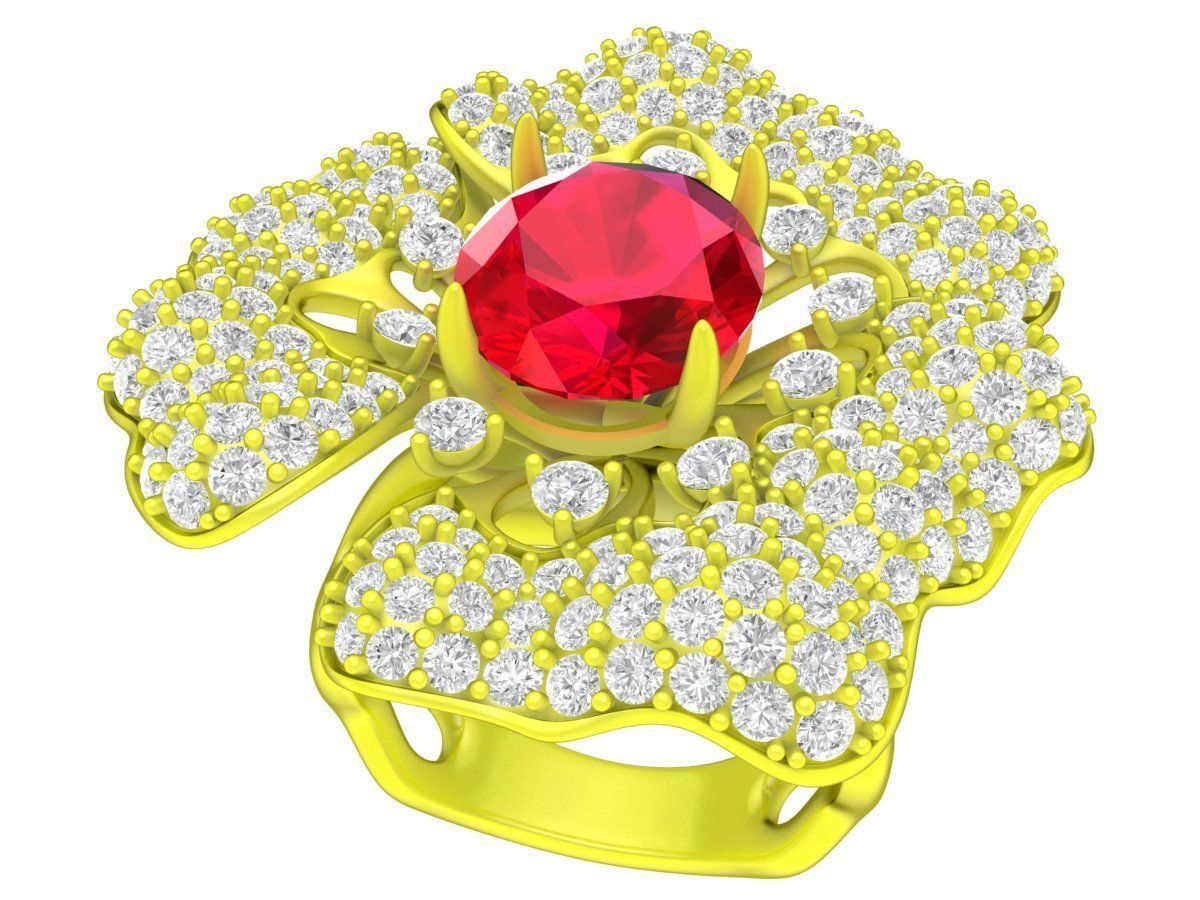 A7820 Luxury Diamond Flower Women Ring 3D print model_2