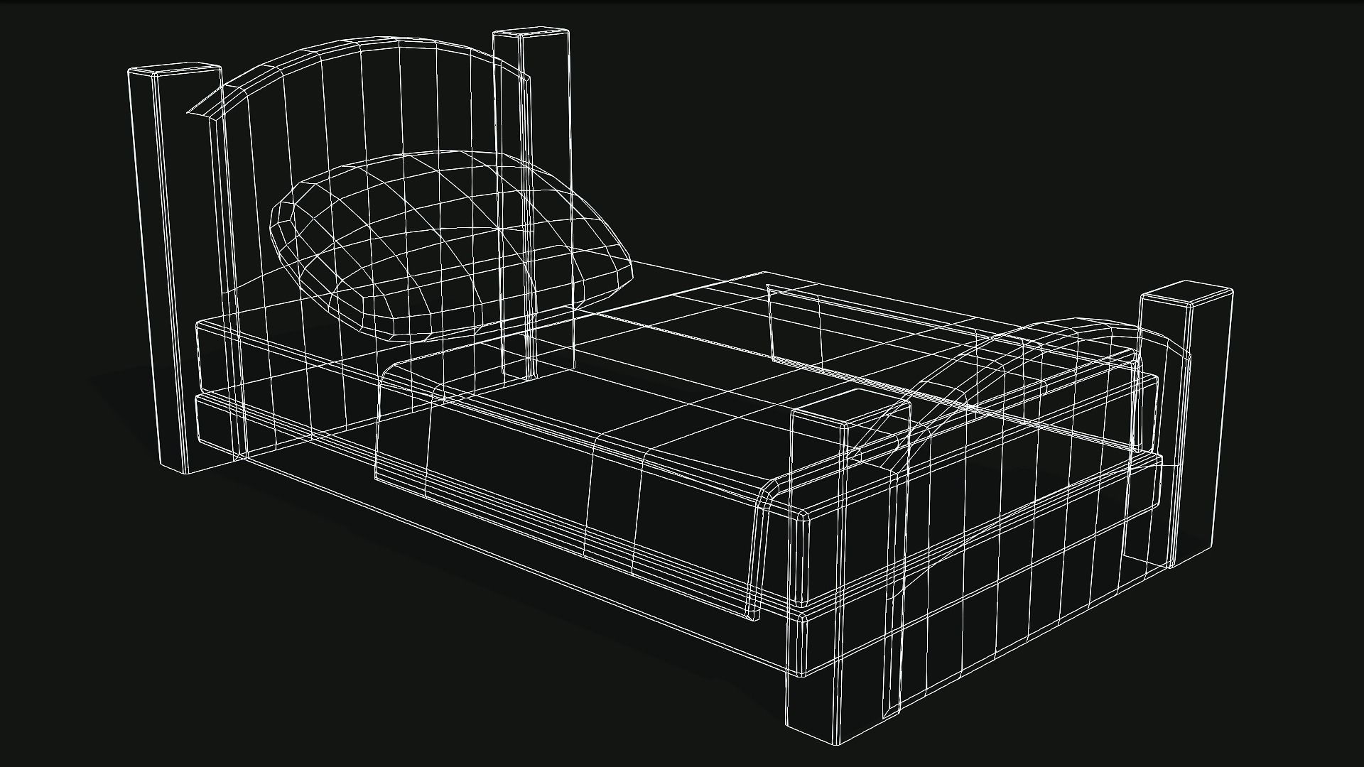 Single Bed Low-poly 3D model_2