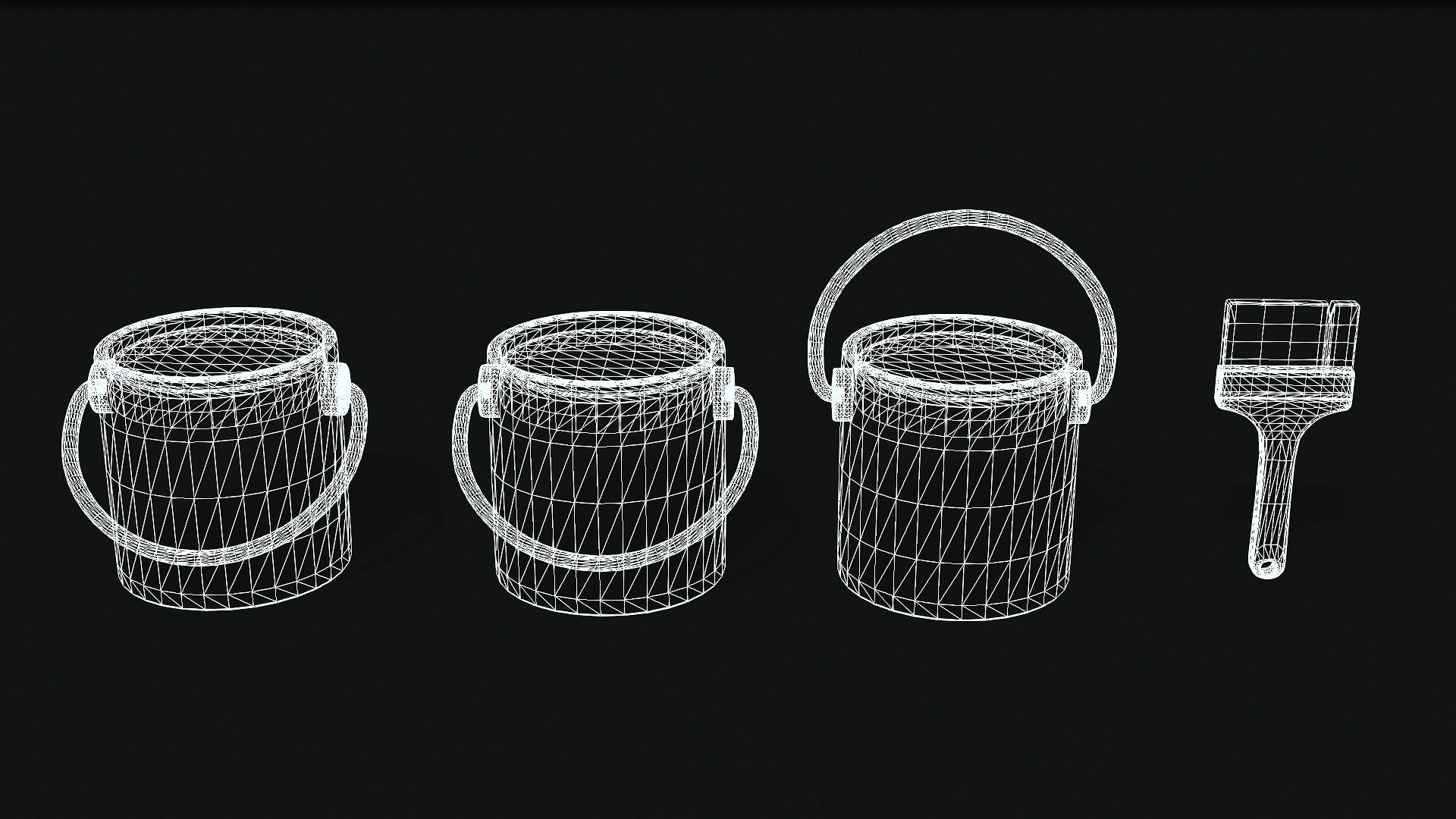 Paint Buckets and Brushes Low-poly 3D model_2