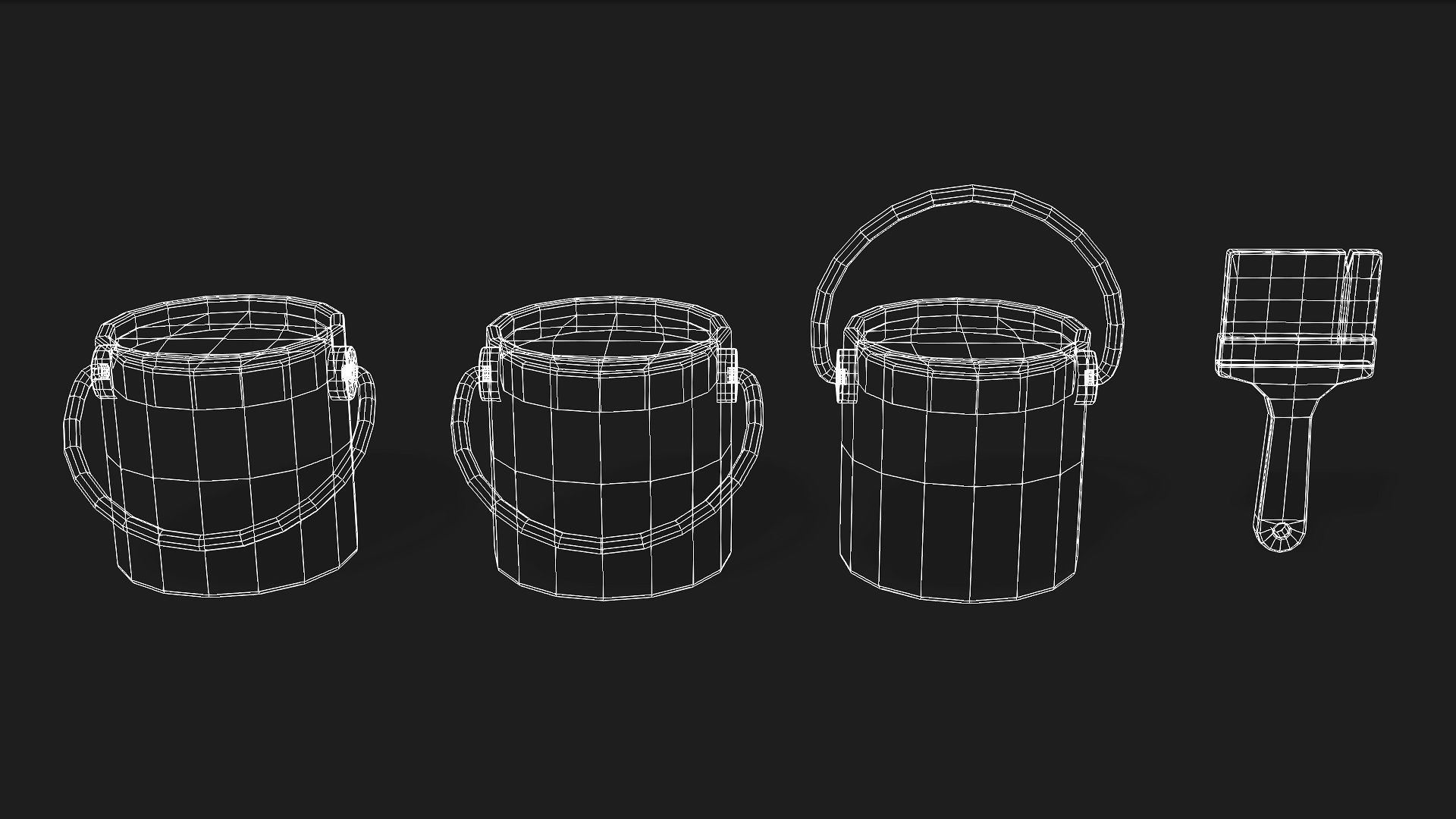 Paint Buckets and Brushes Low-poly 3D model_3