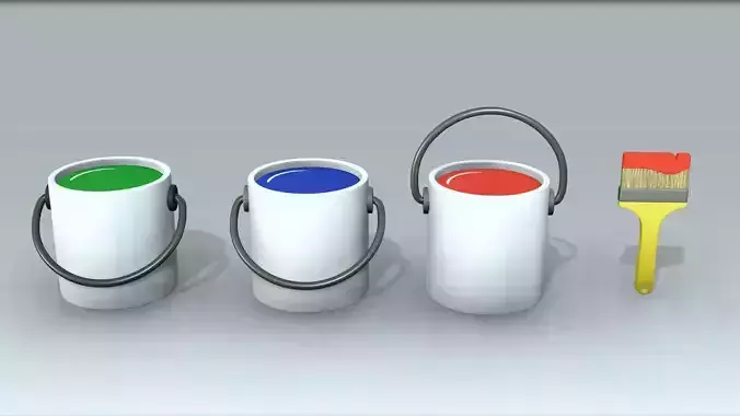 Paint Buckets and Brushes Low-poly 3D model