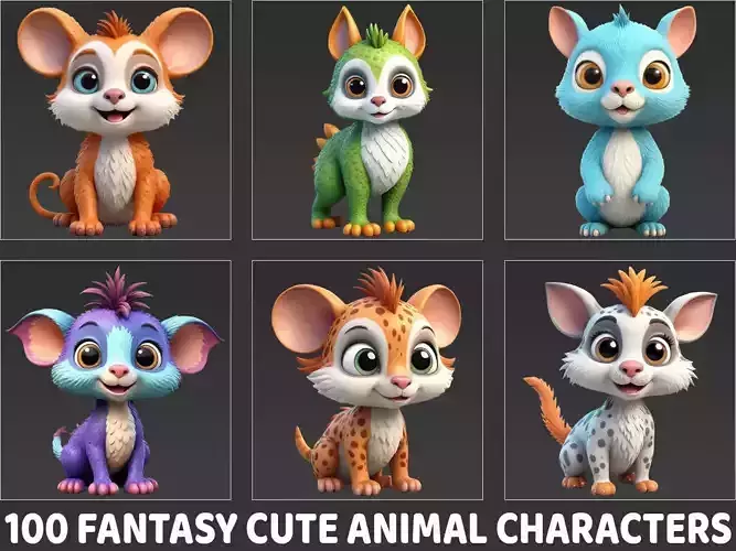 100 Fantasy Cute Animal 2D Game Asset