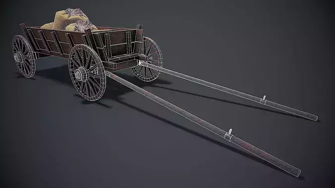 Wooden cart 3d model Low-poly 3D model 5