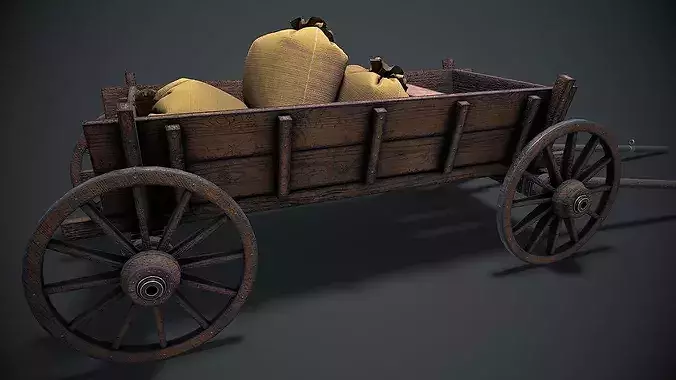 Wooden cart 3d model Low-poly 3D model 6