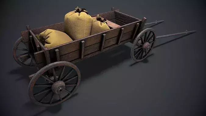 Wooden cart 3d model Low-poly 3D model 2