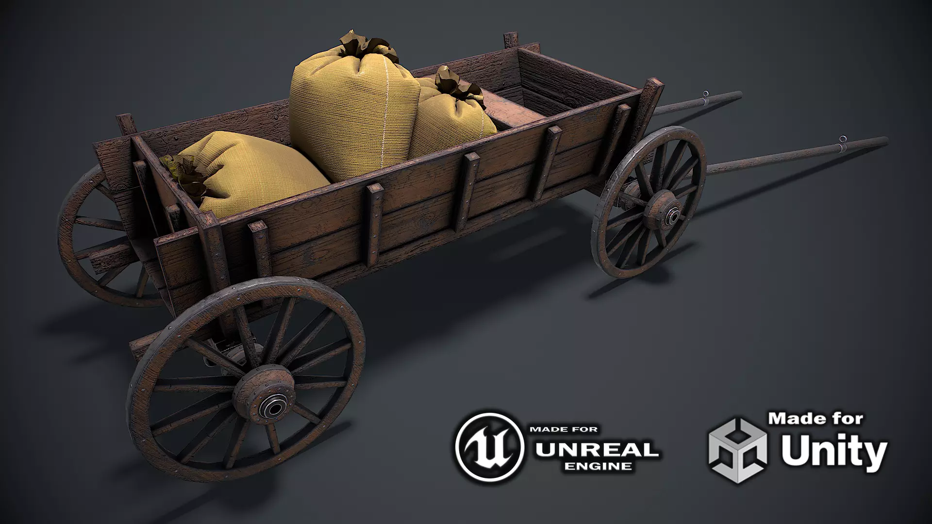 Wooden cart 3d model Low-poly 3D model