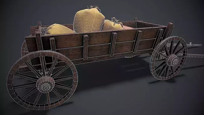 Wooden cart 3d model Low-poly 3D model 7