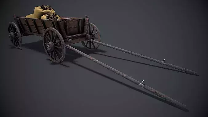 Wooden cart 3d model Low-poly 3D model 4