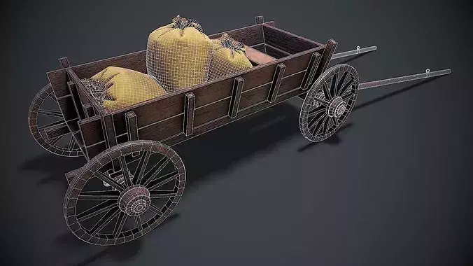 Wooden cart 3d model Low-poly 3D model 3