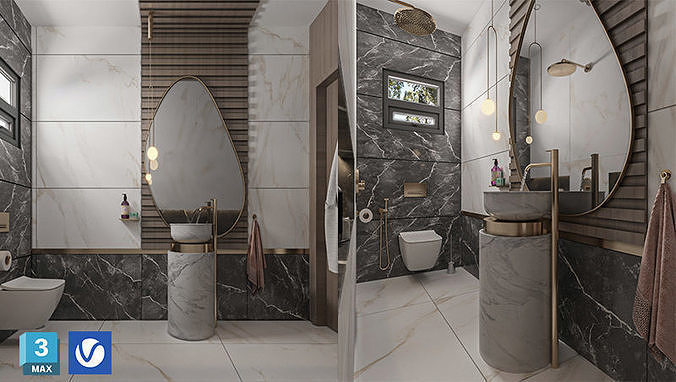 Guest Bathroom interior scene Low-poly 3D model