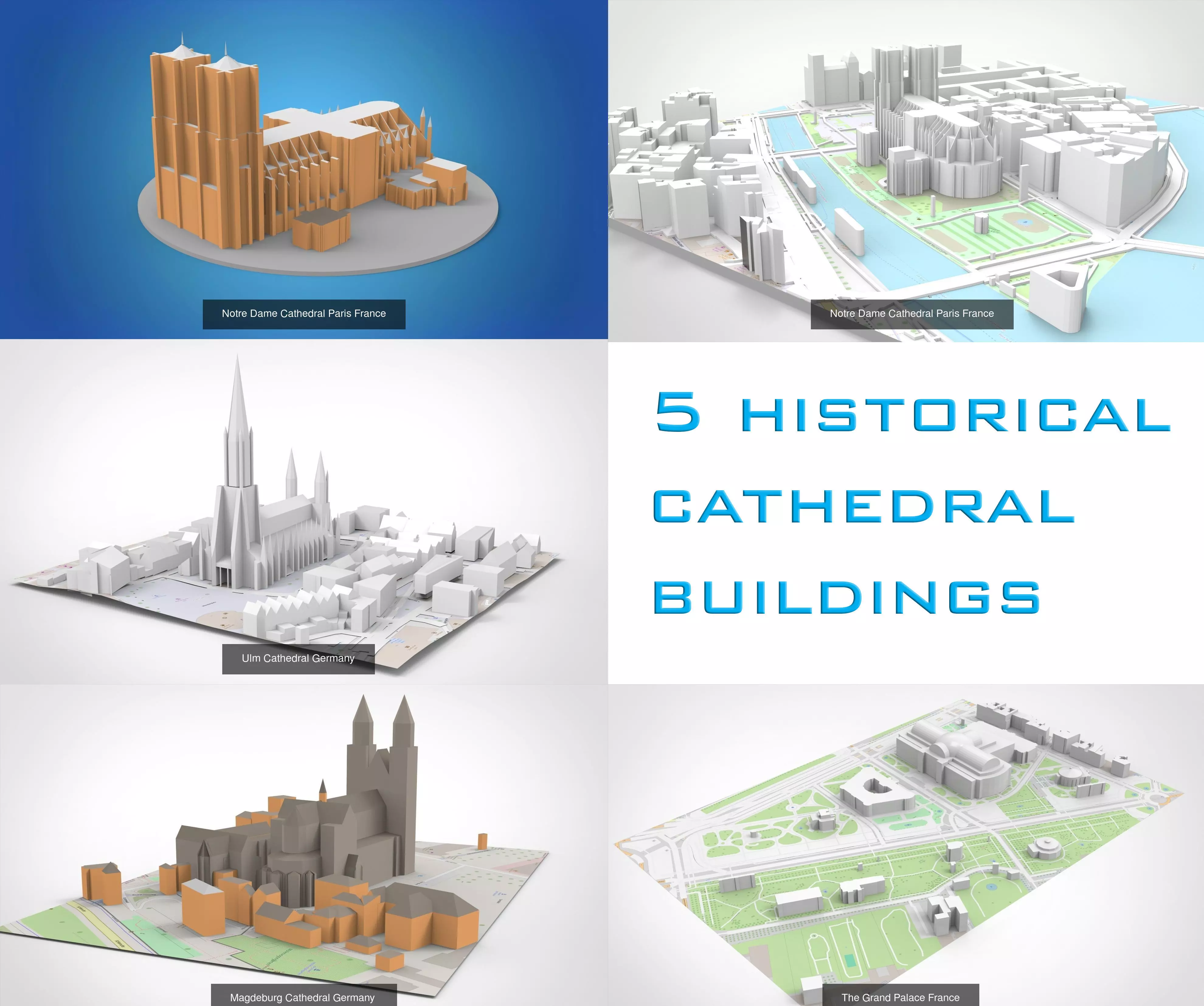  5 historical cathedral buildings 3D Model Collection_0