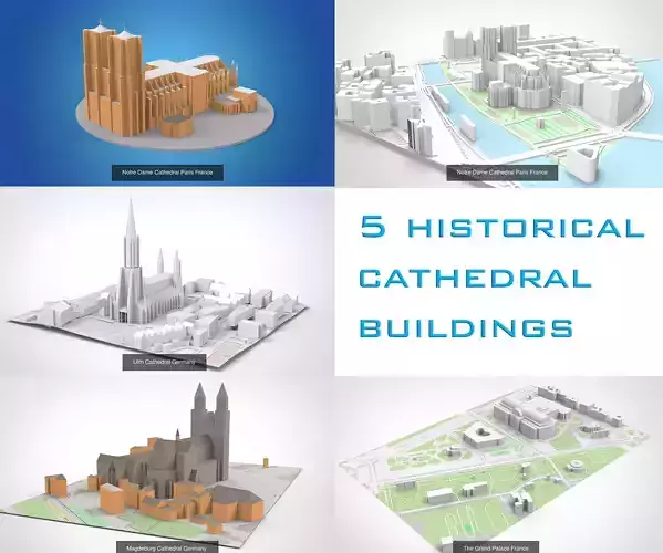  5 historical cathedral buildings 3D Model Collection