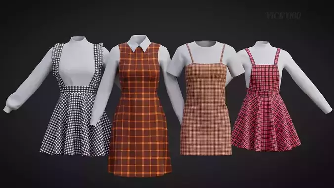Plaid Pinafore dress collection - Jumper gowns and blouse 