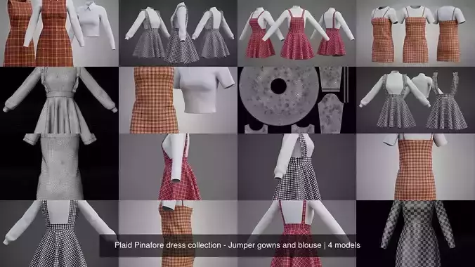Plaid Pinafore dress collection - Jumper gowns and blouse