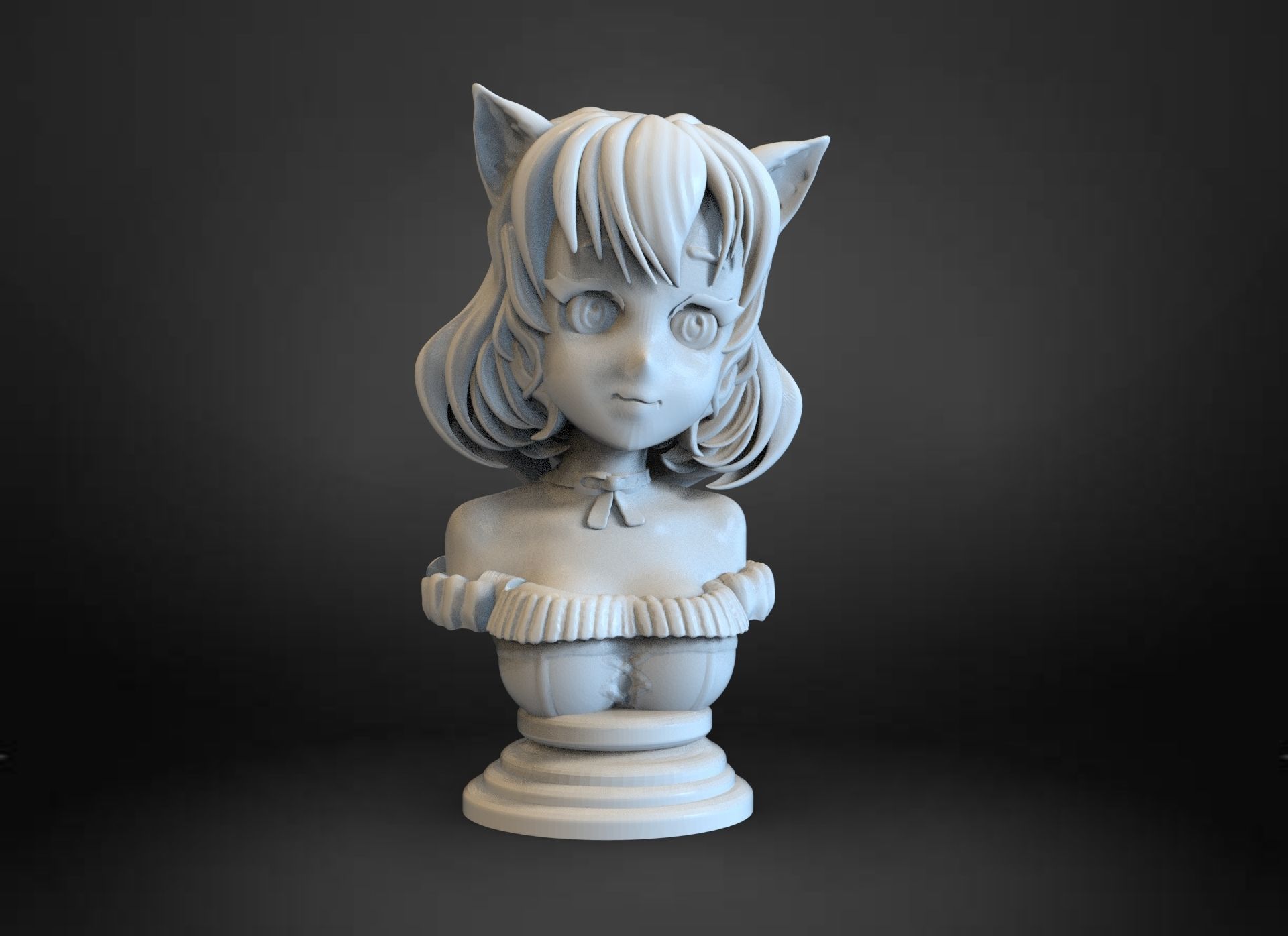 Cat Girl Bust 3D print model_1