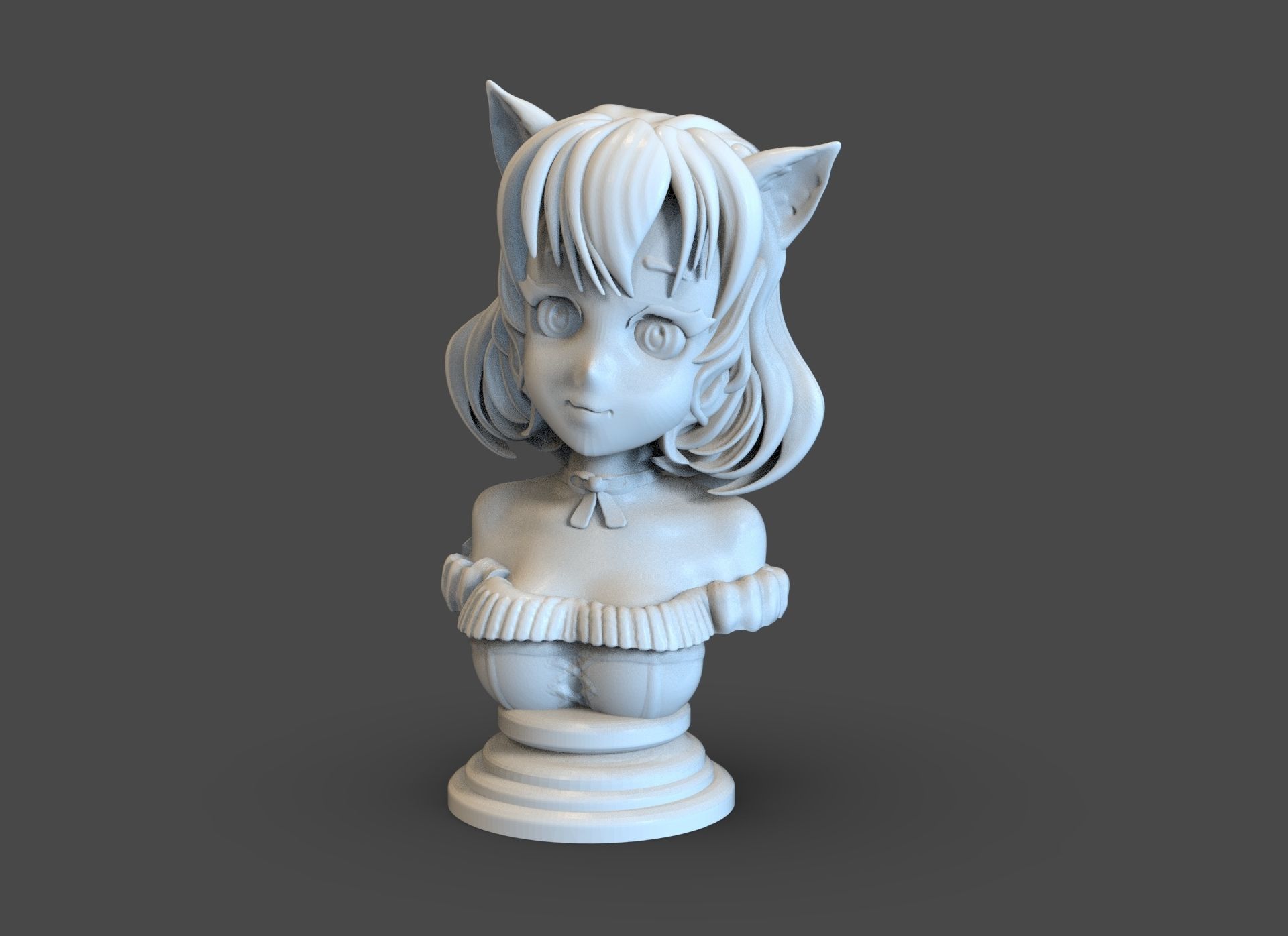 Cat Girl Bust 3D print model_4