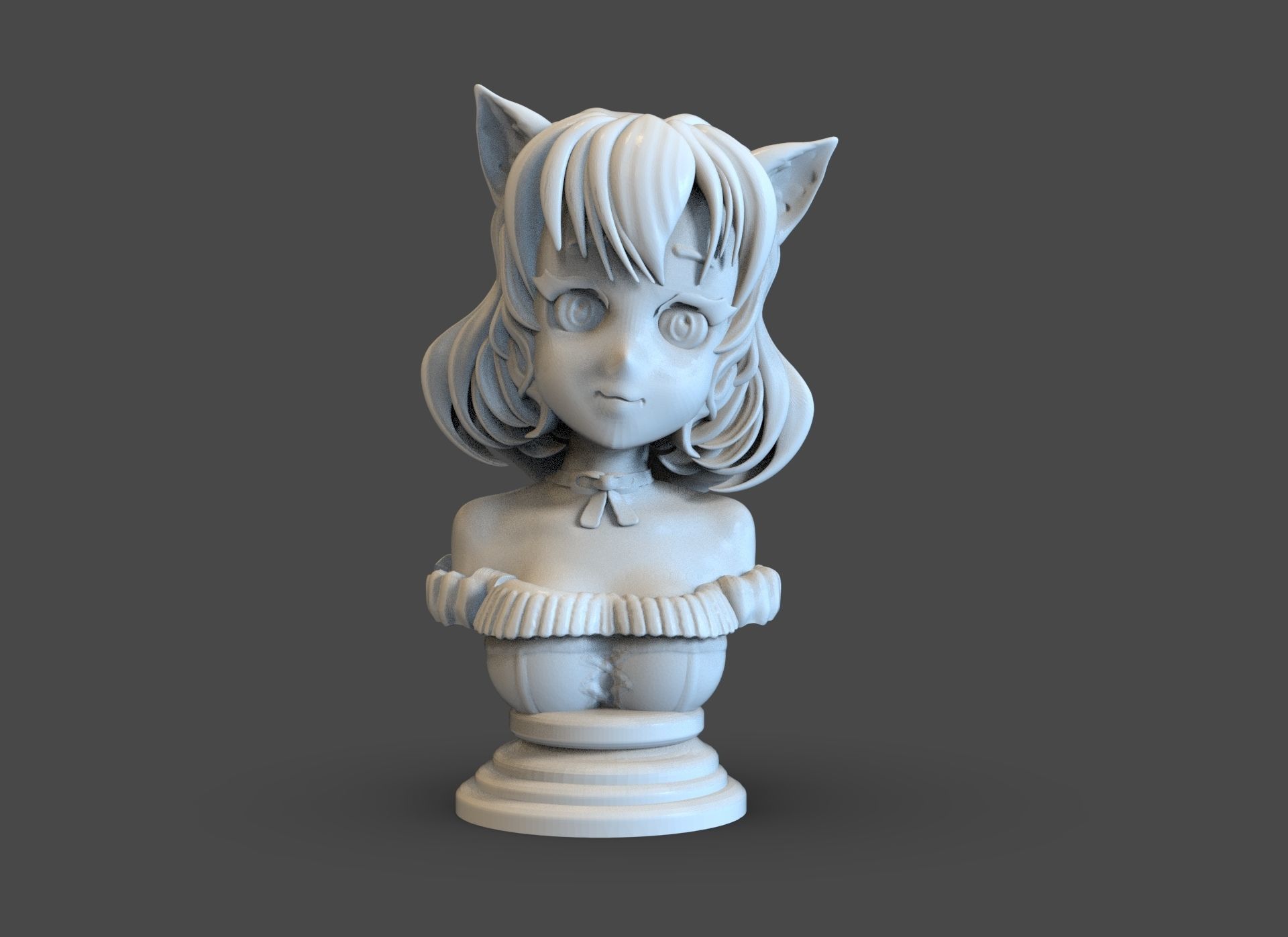 Cat Girl Bust 3D print model_2