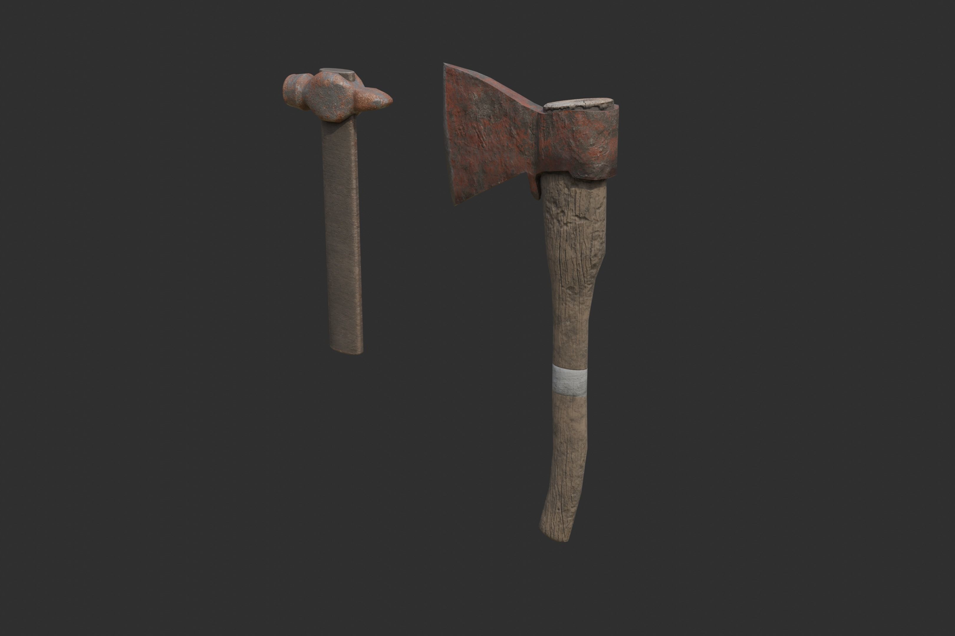 Axe and hammer Free low-poly 3D model_3