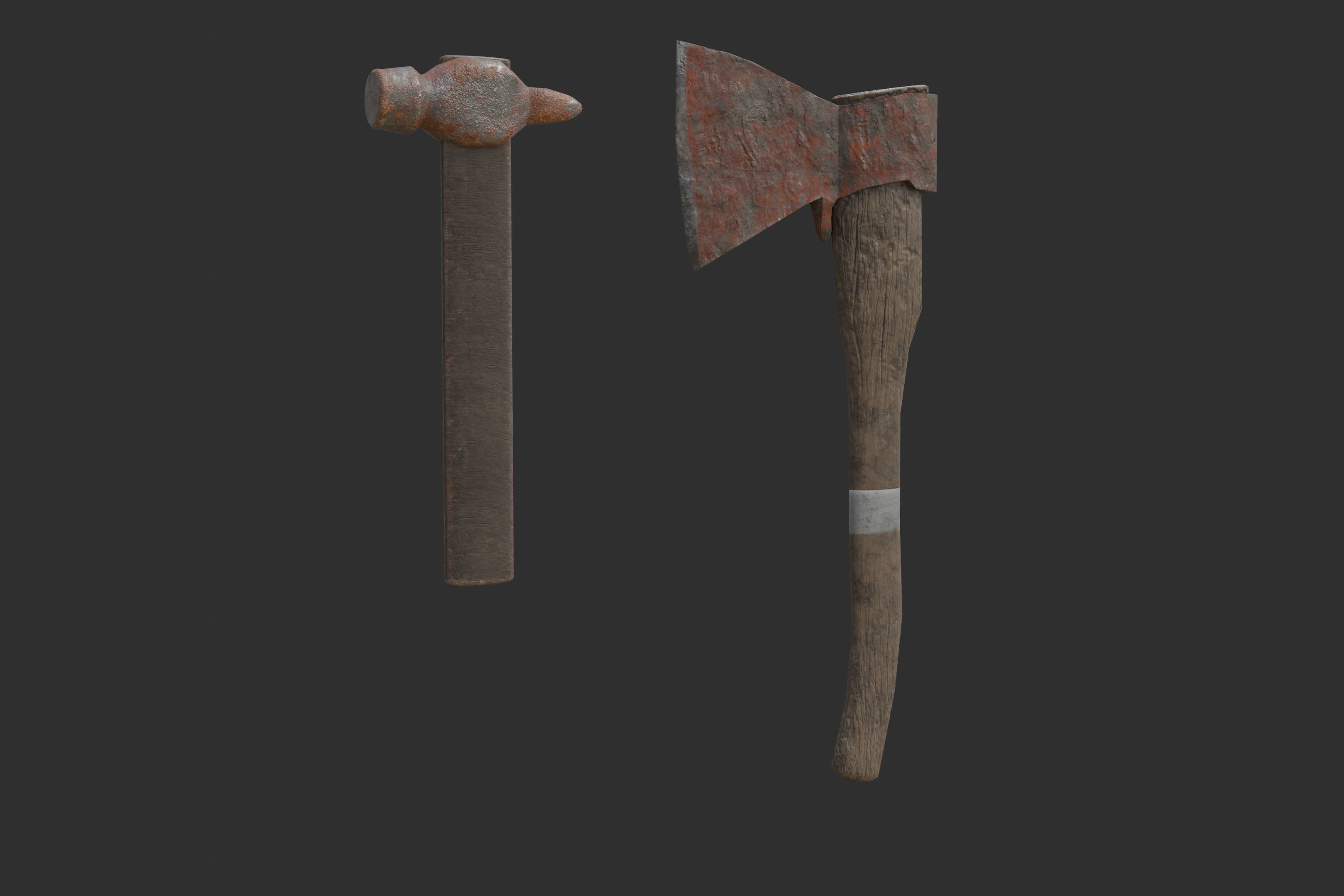 Axe and hammer Free low-poly 3D model_5