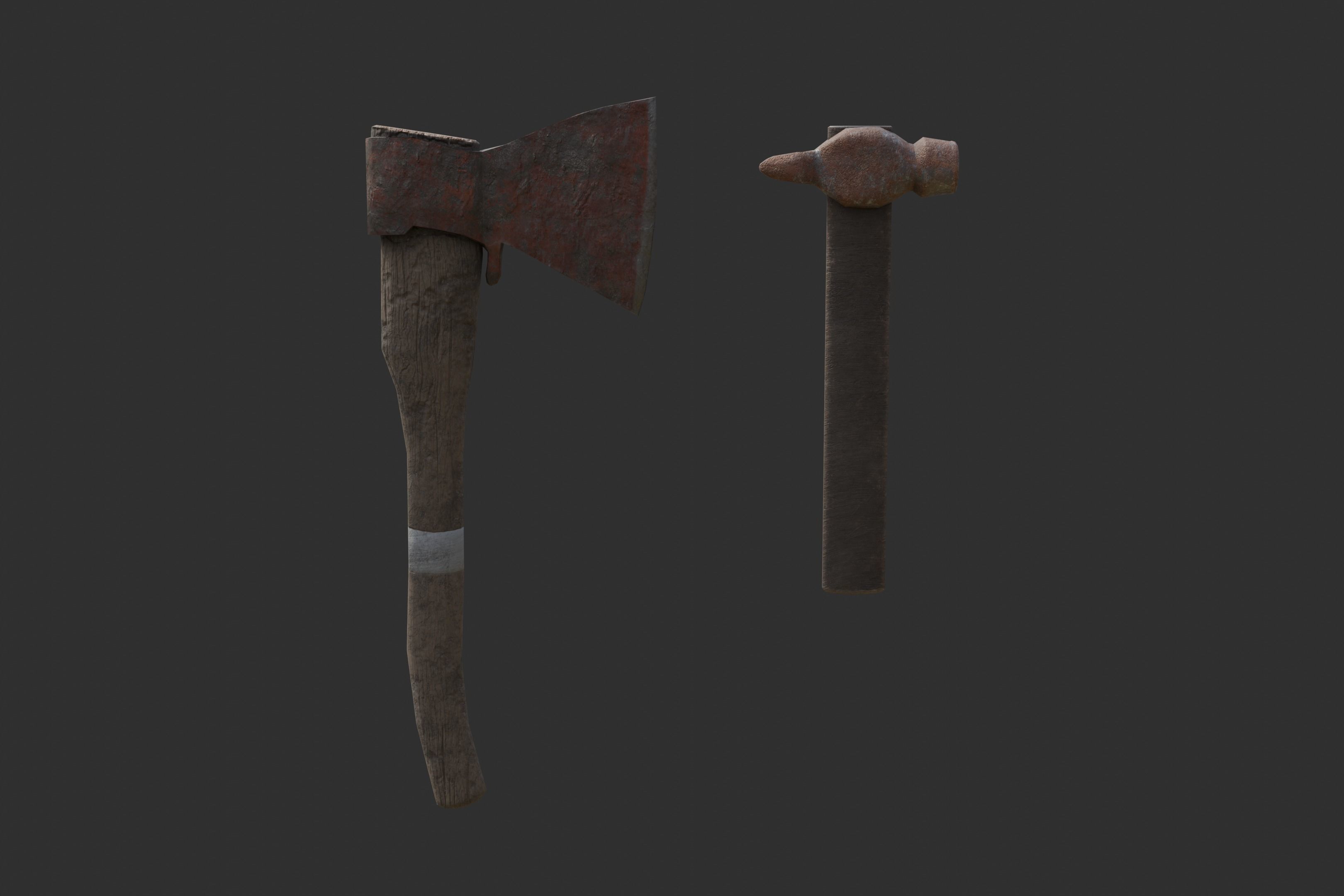 Axe and hammer Free low-poly 3D model_4