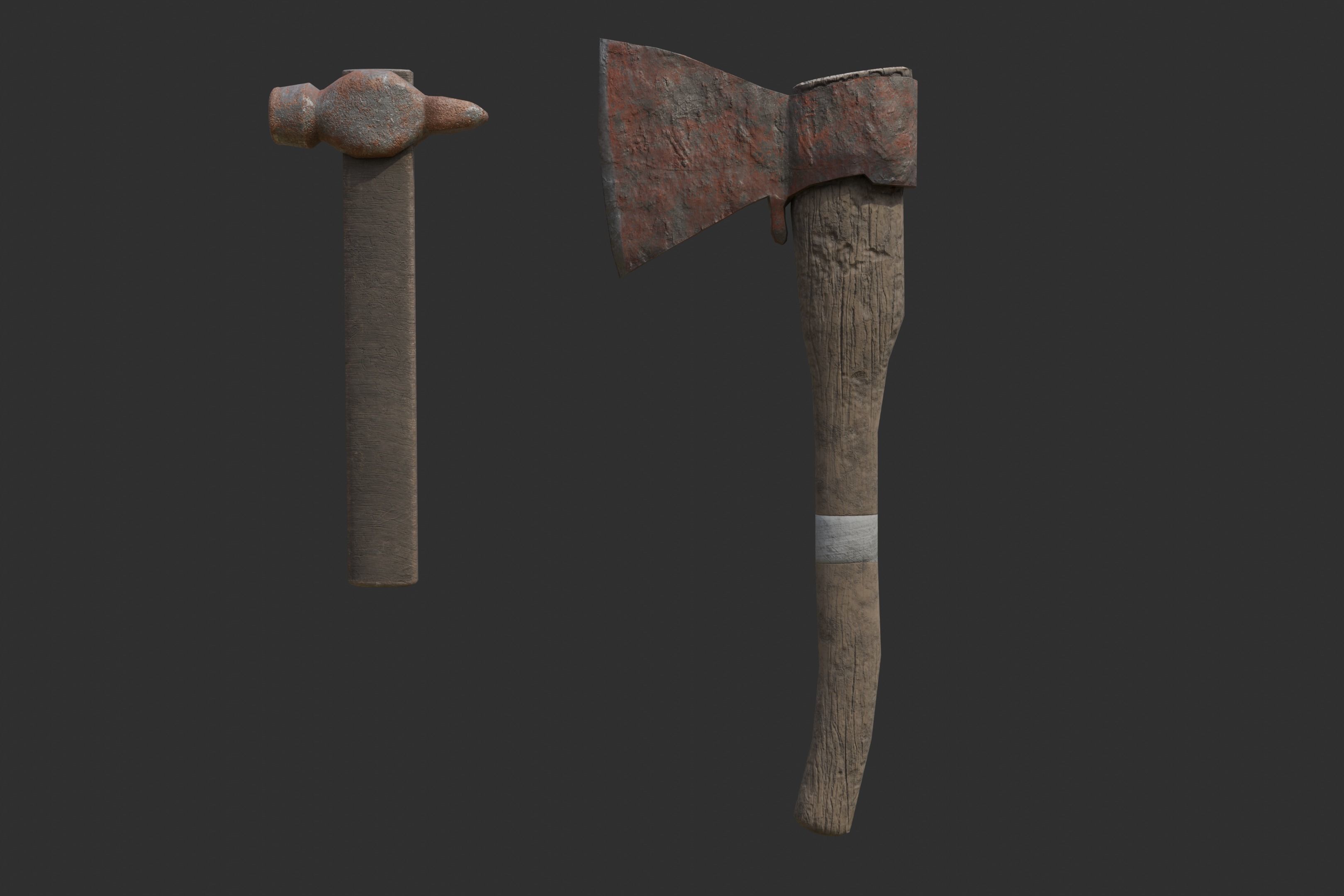 Axe and hammer Free low-poly 3D model_1