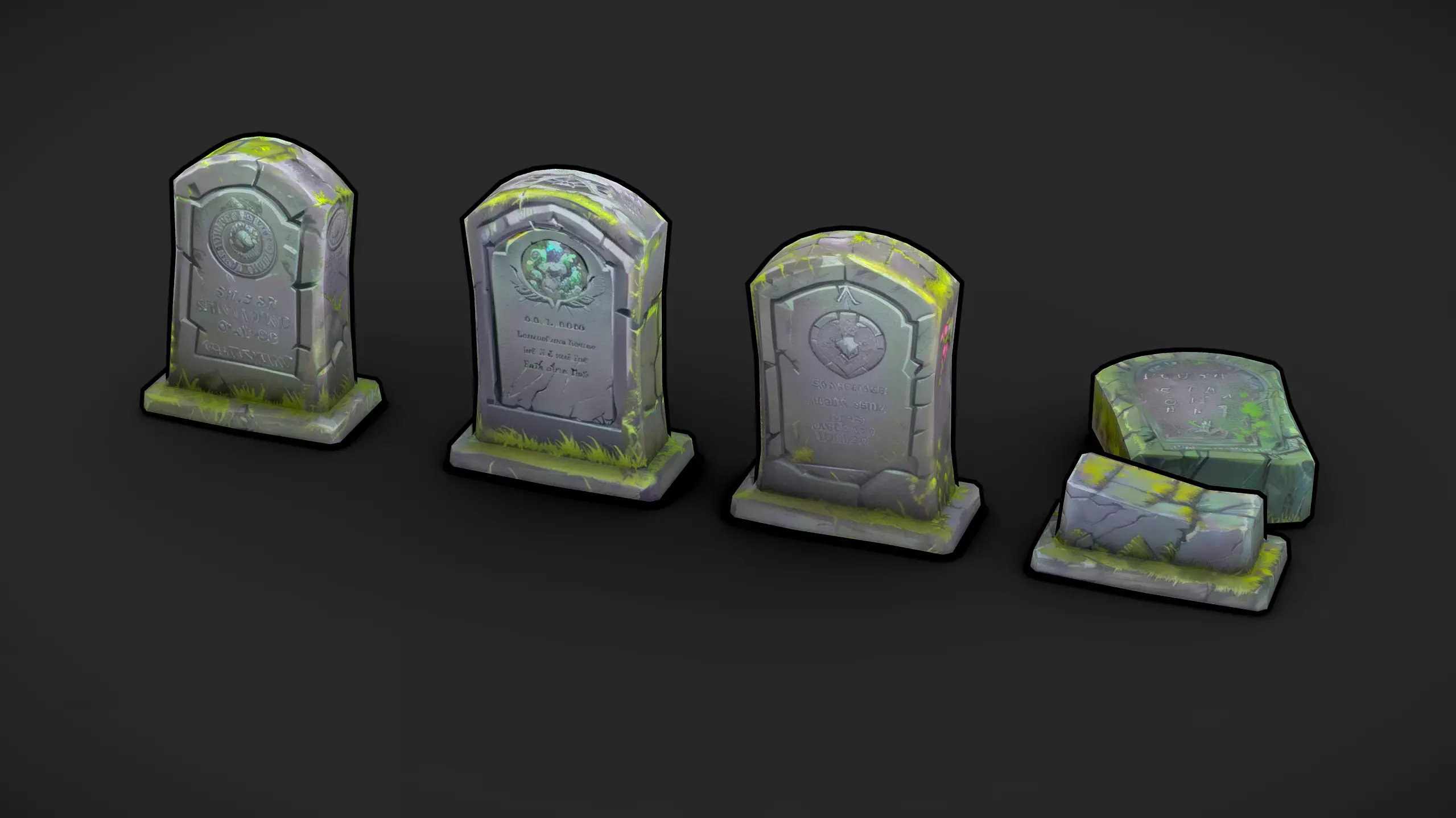 Stylized Gravestones Set Lowpoly Handpainted 3d-model Free low-poly 3D model