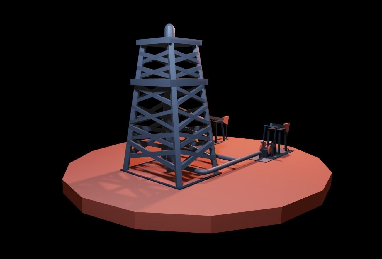 Low Poly Oil Rig Low-poly 3D model_1