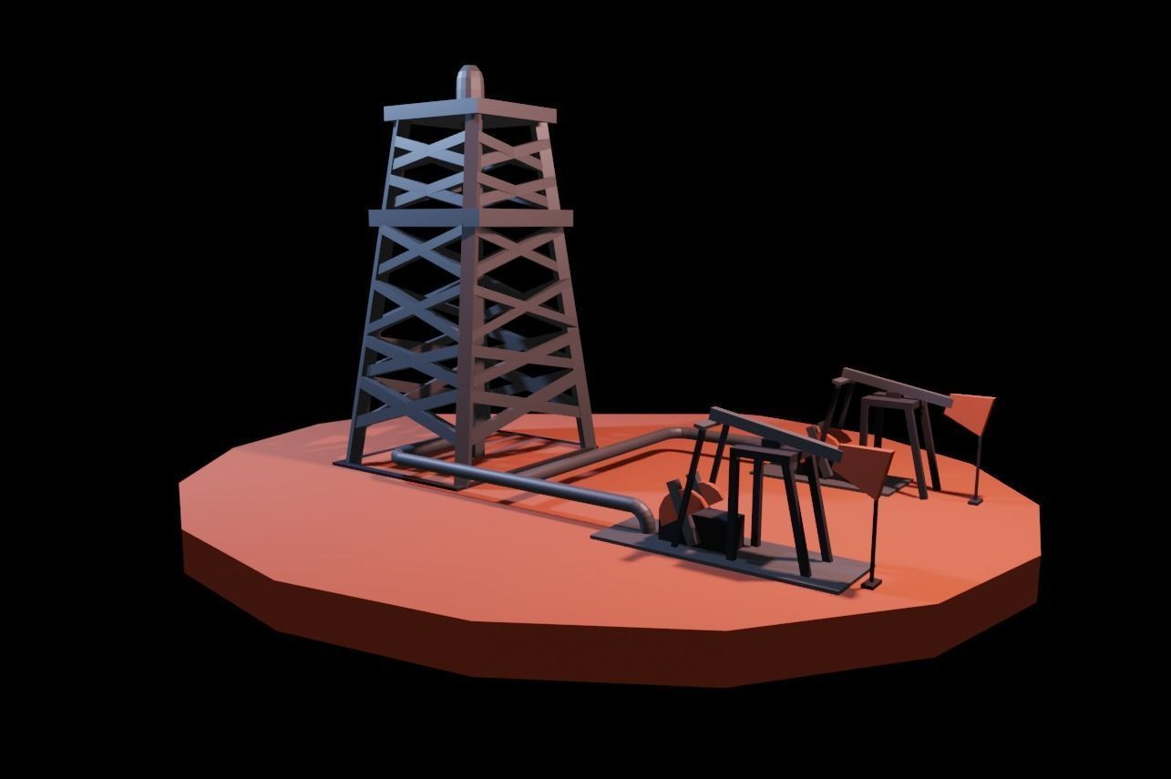 Low Poly Oil Rig Low-poly 3D model_2
