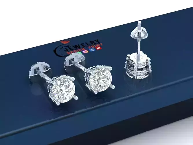 Custom Solitaire Round Diamond Studs - Earrings Unisex 