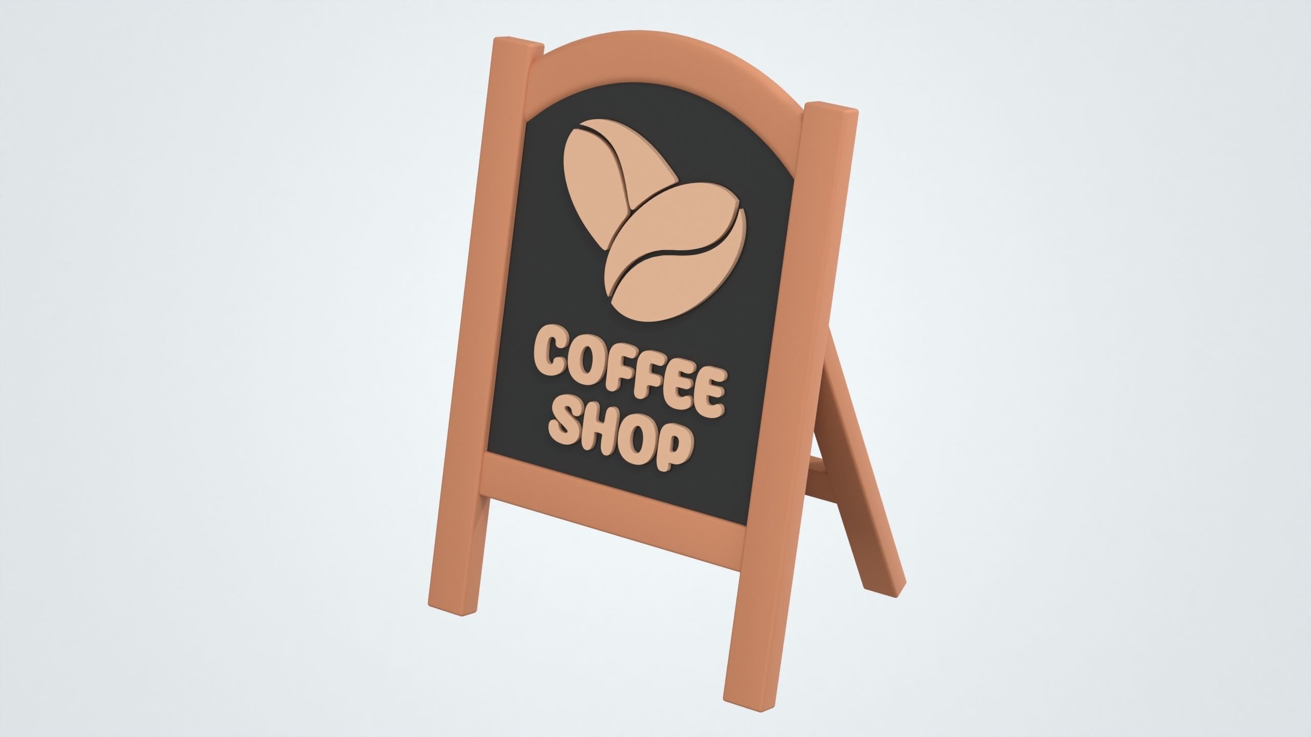 Coffee Shop Wooden Signboard Stand 3D model_1