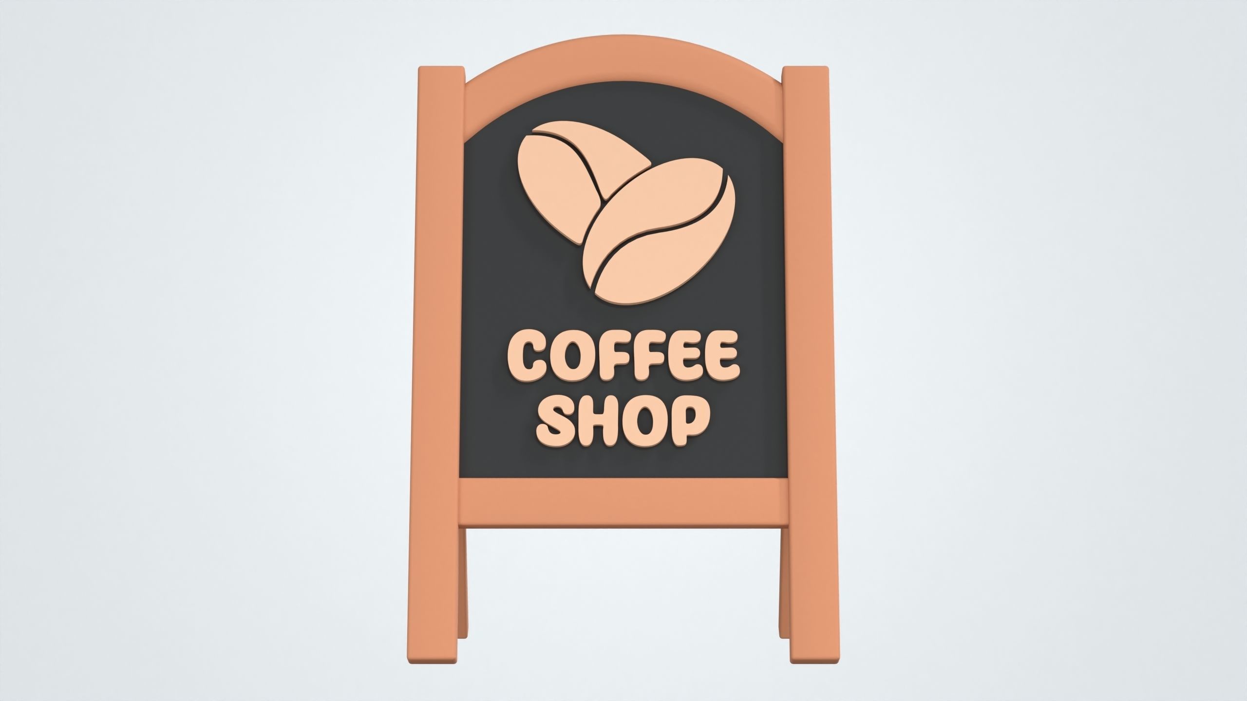 Coffee Shop Wooden Signboard Stand 3D model_2