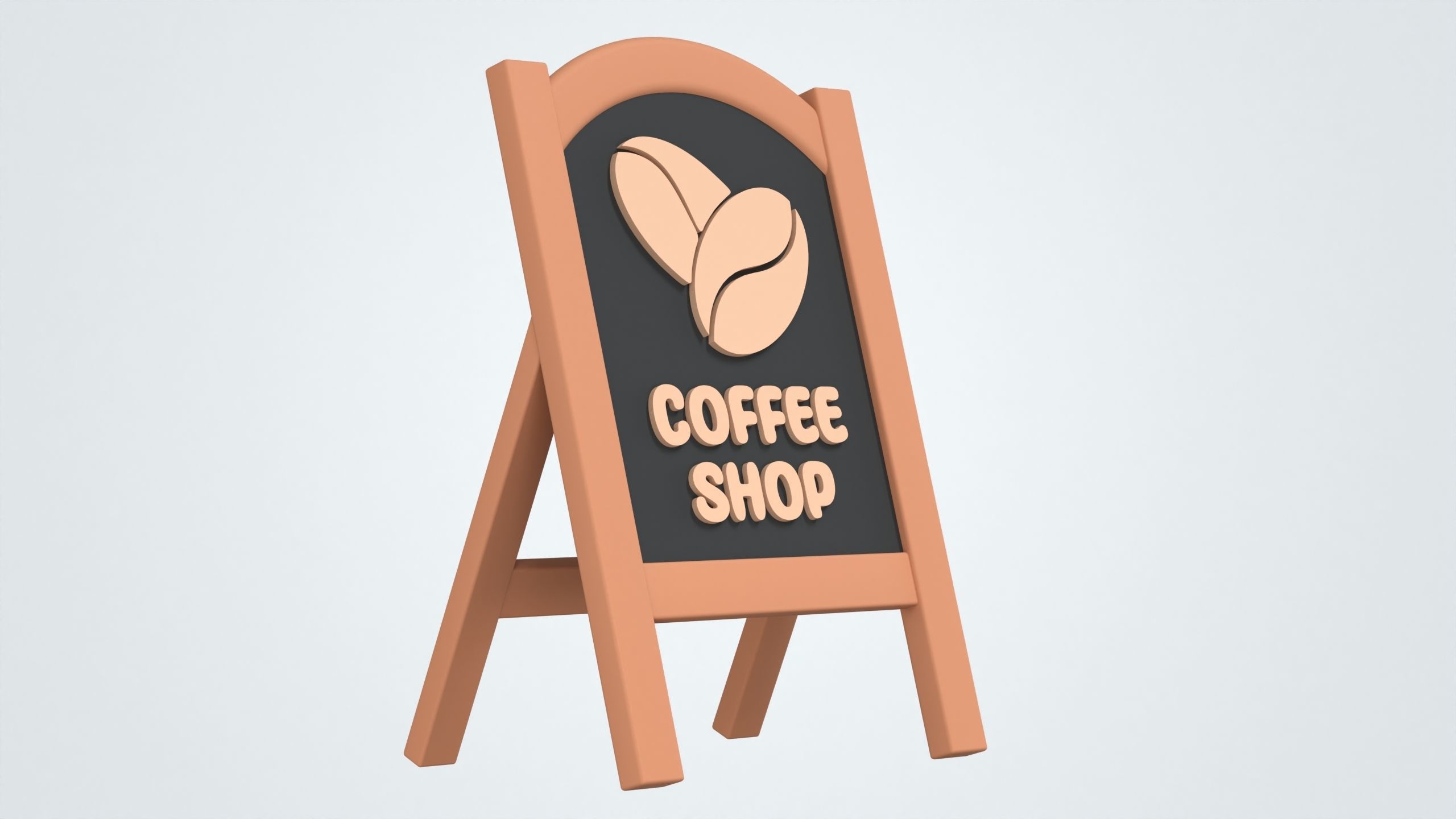 Coffee Shop Wooden Signboard Stand 3D model_3