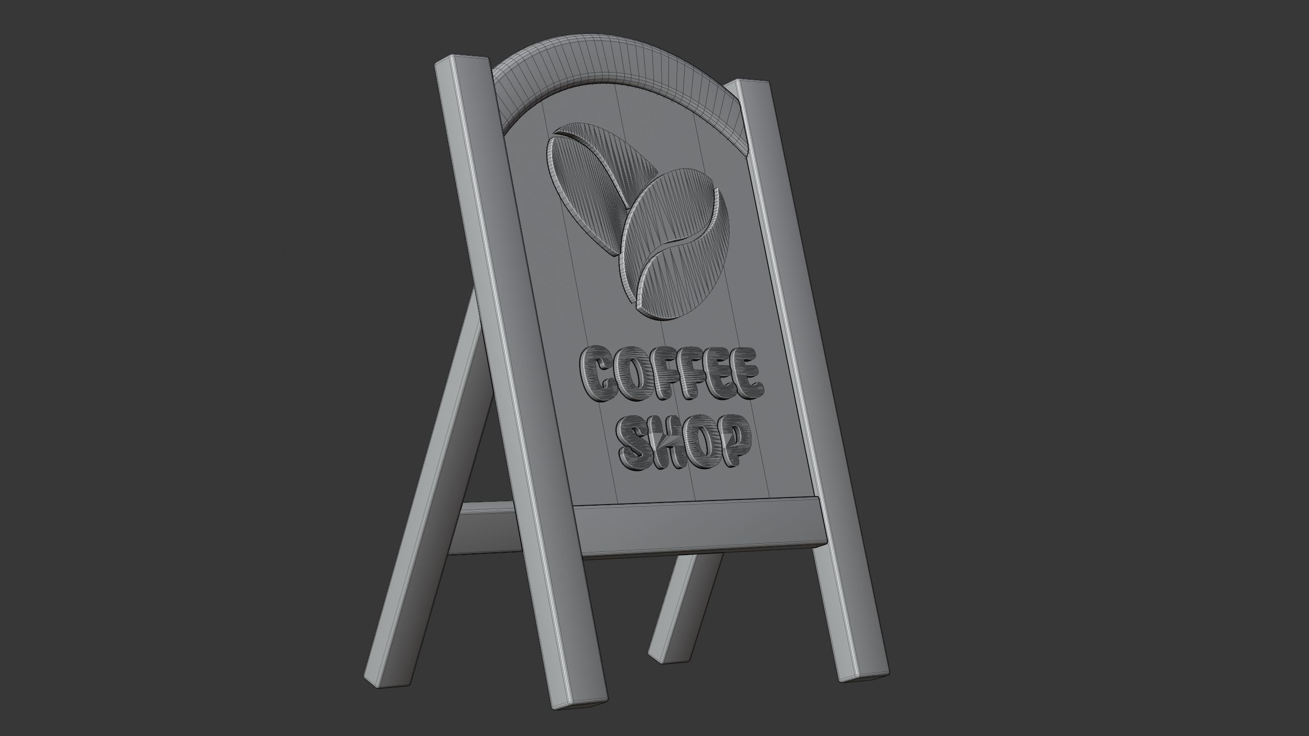 Coffee Shop Wooden Signboard Stand 3D model_8
