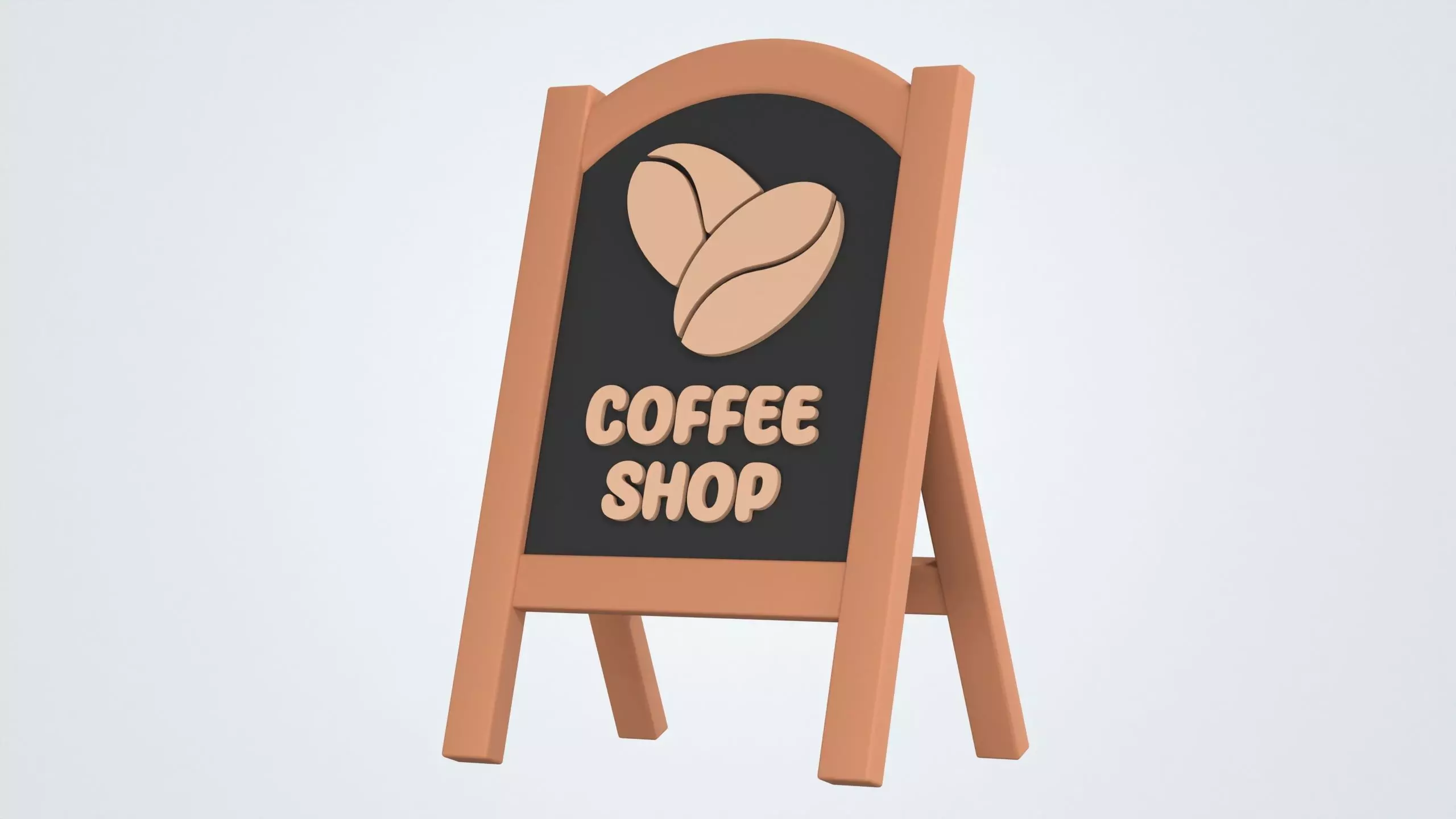Coffee Shop Wooden Signboard Stand 3D model_0
