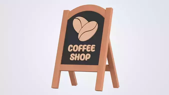 Coffee Shop Wooden Signboard Stand 3D model