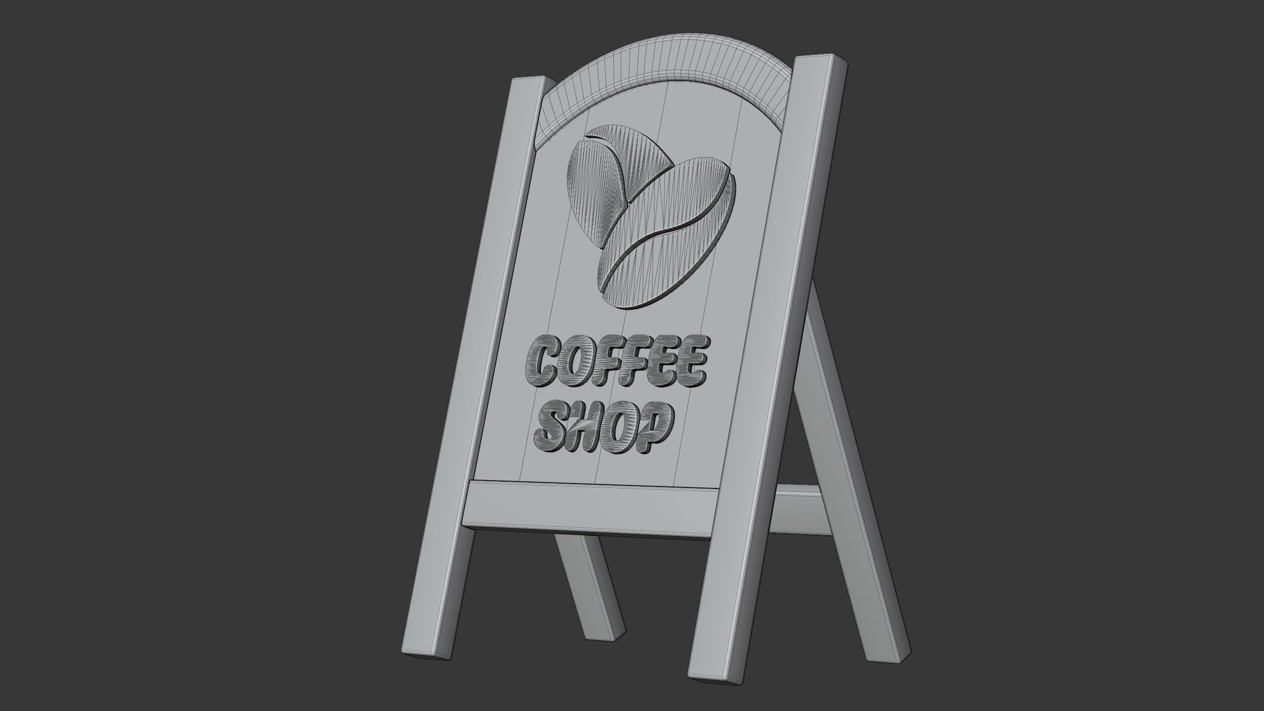 Coffee Shop Wooden Signboard Stand 3D model_9