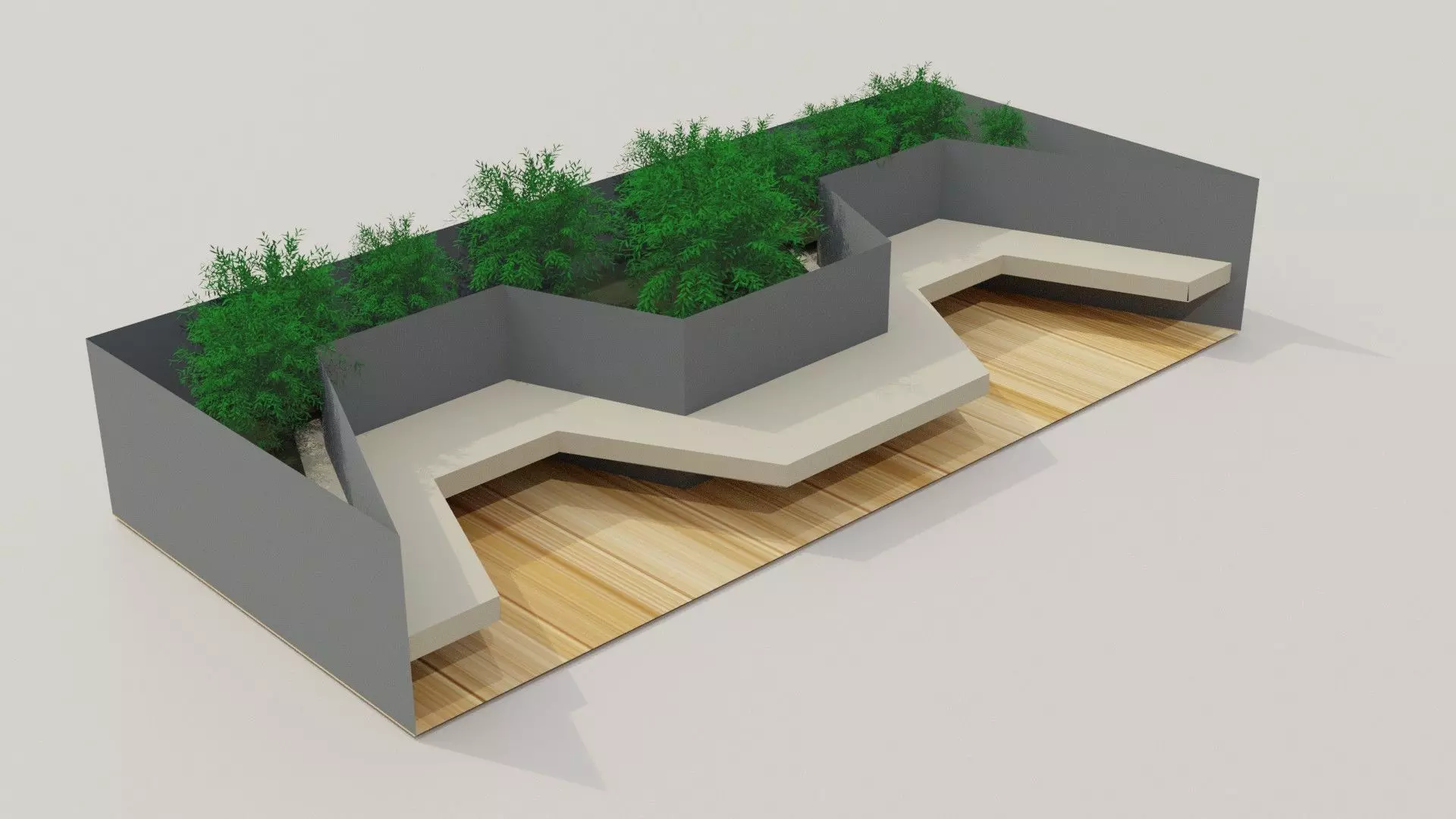 Street bench with plant 3D model