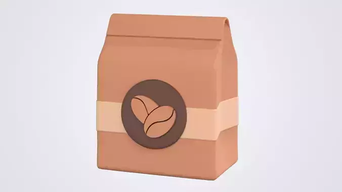 Craft Paper Coffee Bag 3D Icon