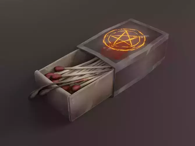 Matchbox and Matches Low-poly 3D model