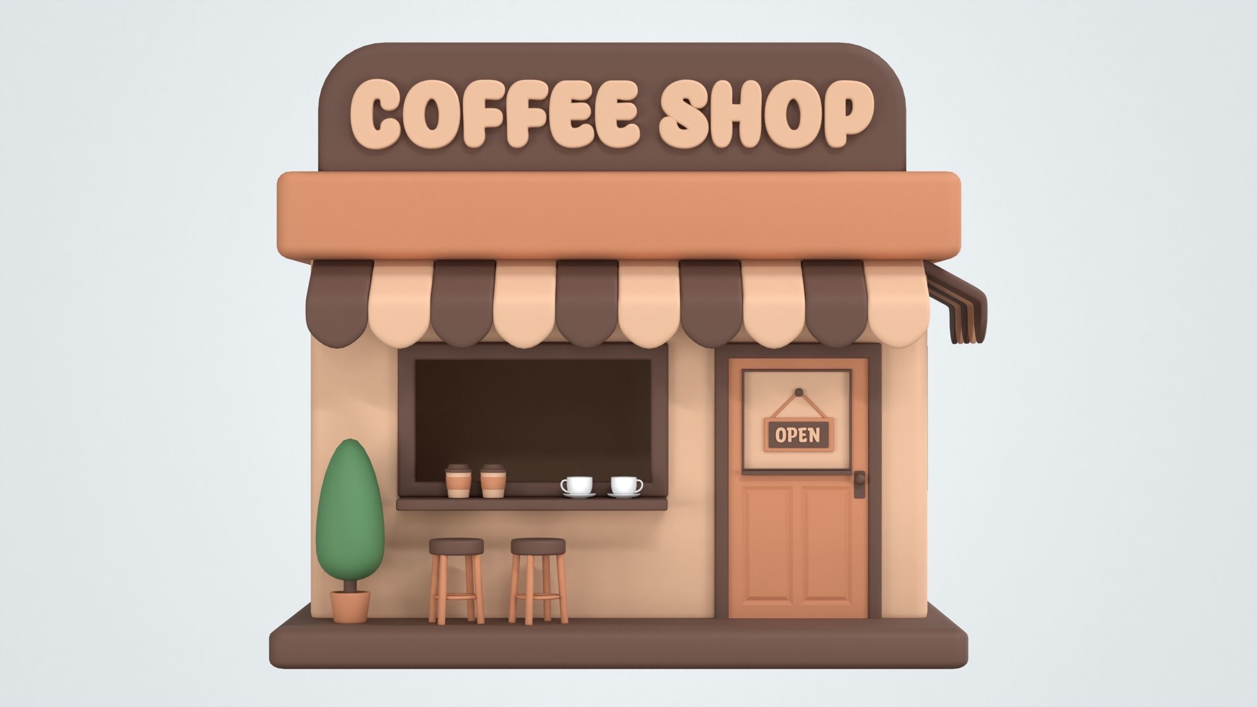 Coffee Shop Building 3D Icon 3D model_1