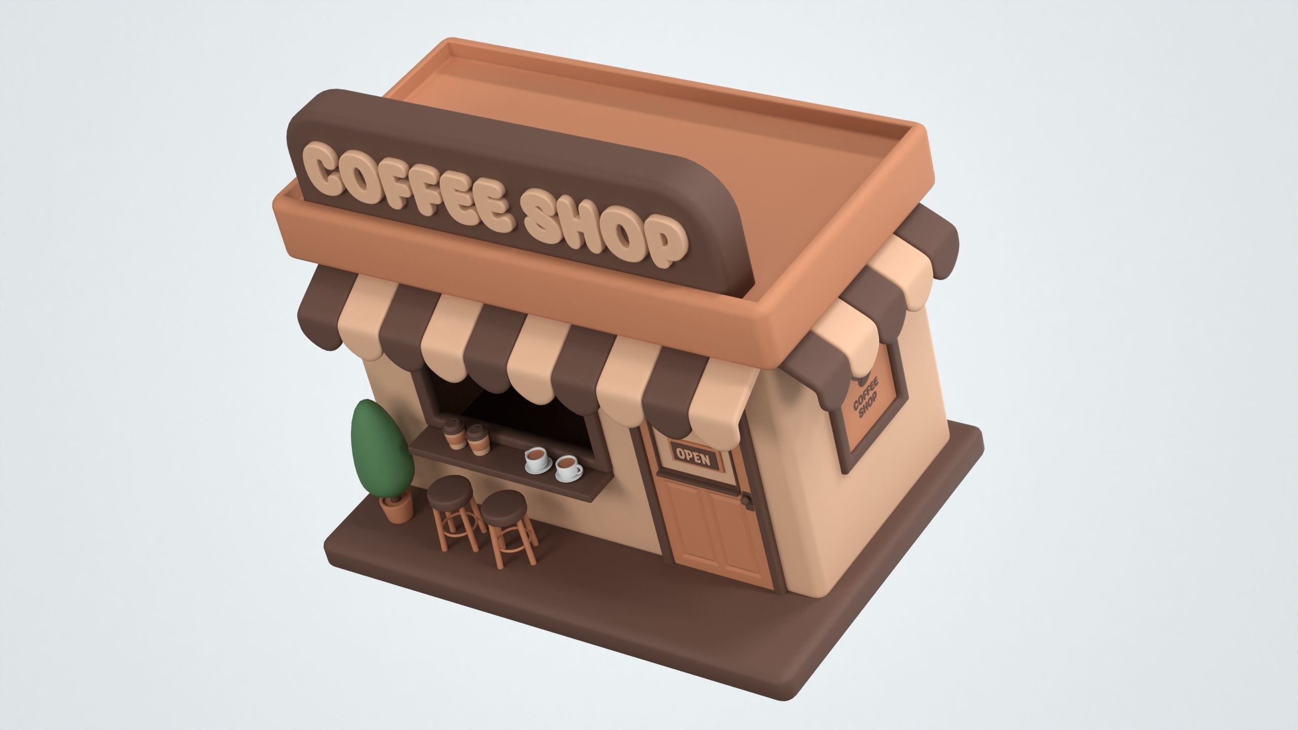 Coffee Shop Building 3D Icon 3D model_4