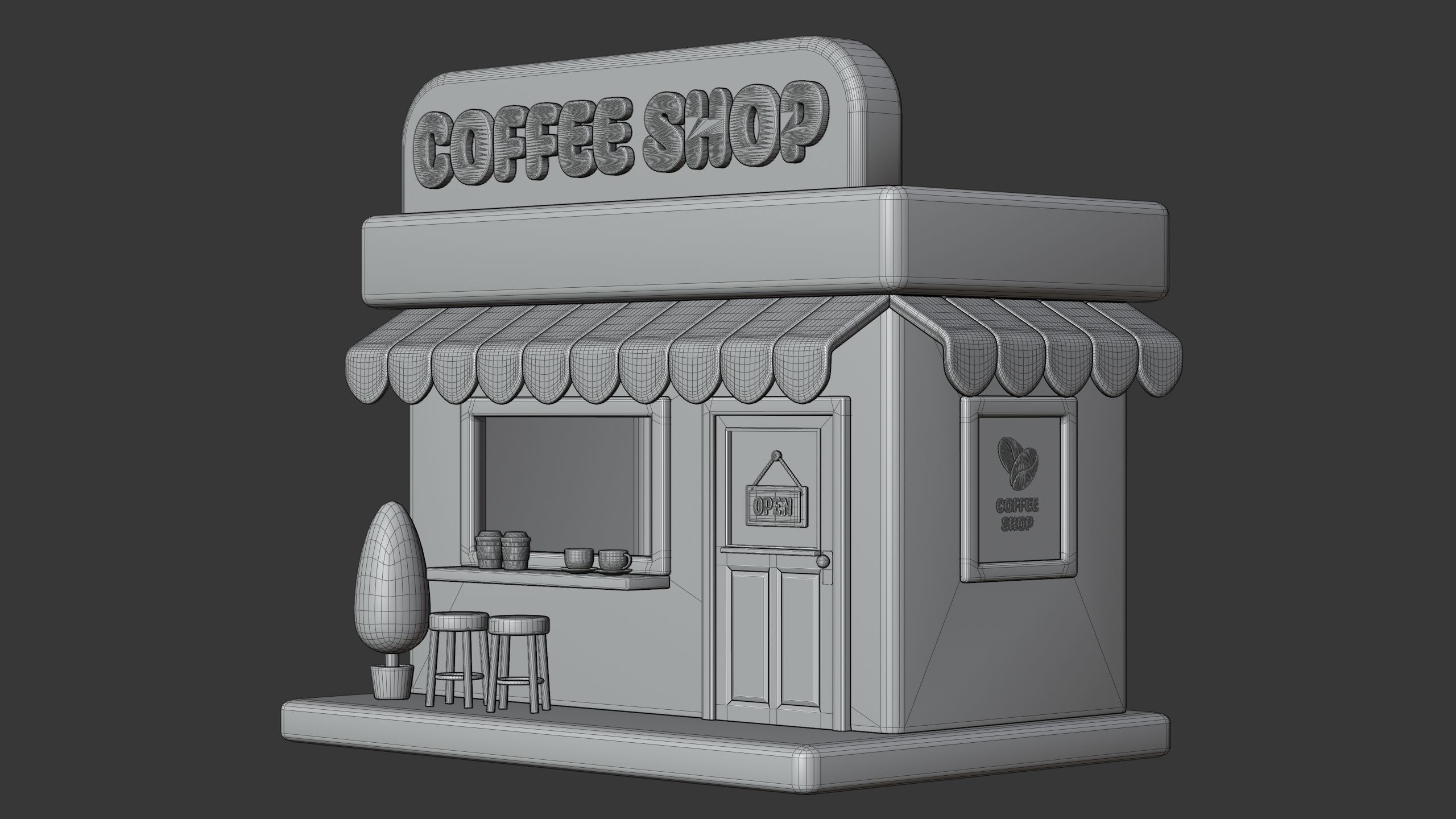 Coffee Shop Building 3D Icon 3D model_8