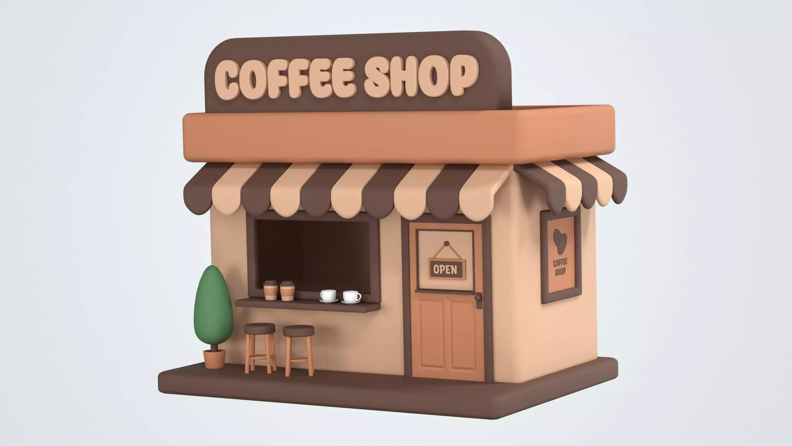 Coffee Shop Building 3D Icon 3D model_0