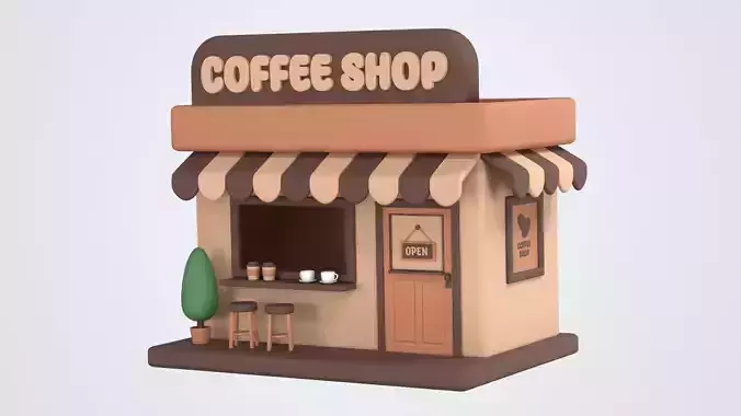 Coffee Shop Building 3D Icon 3D model
