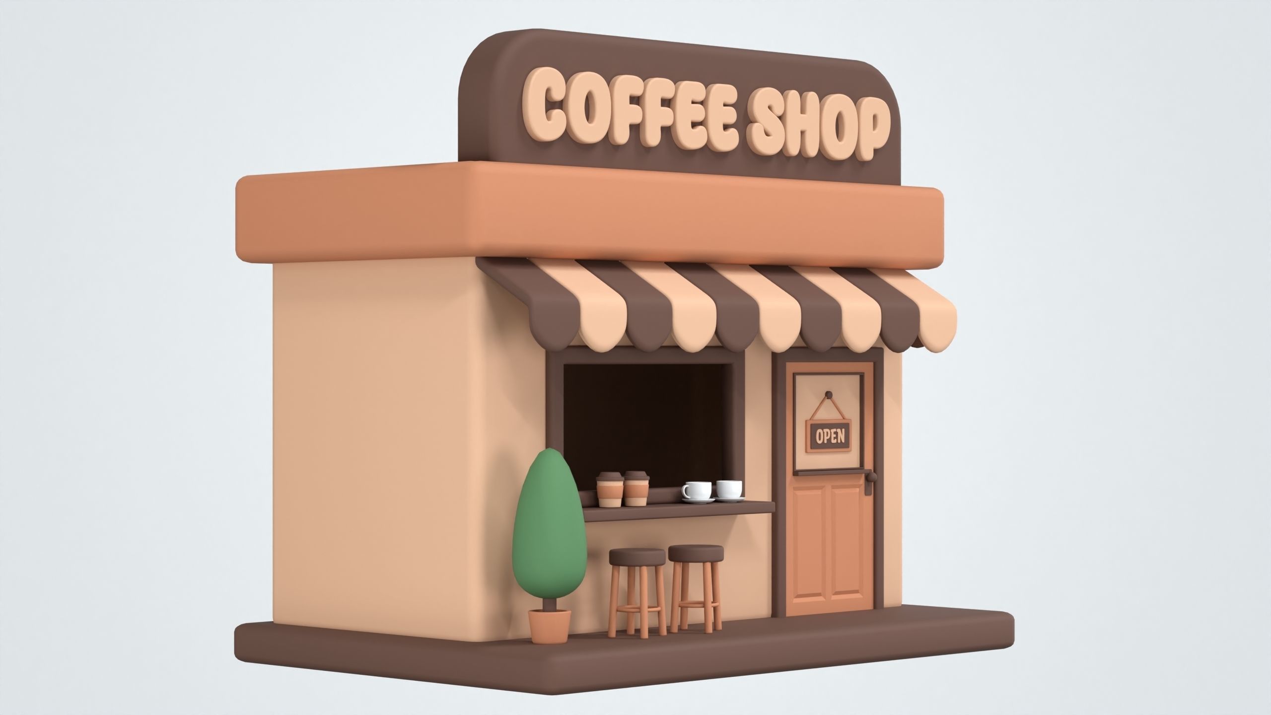 Coffee Shop Building 3D Icon 3D model_2