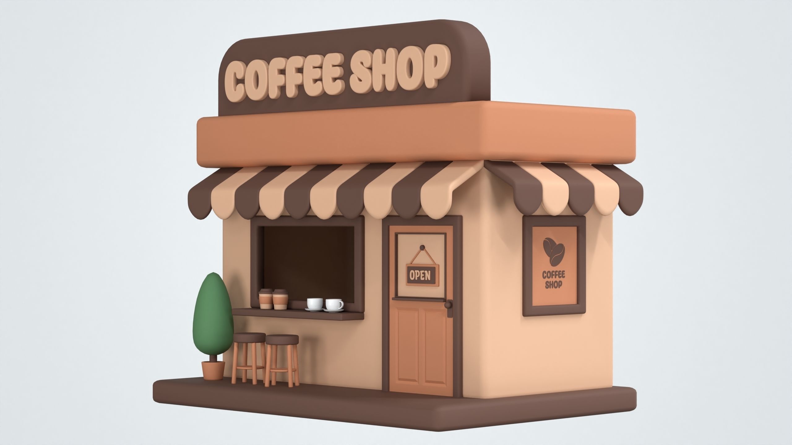 Coffee Shop Building 3D Icon 3D model_3