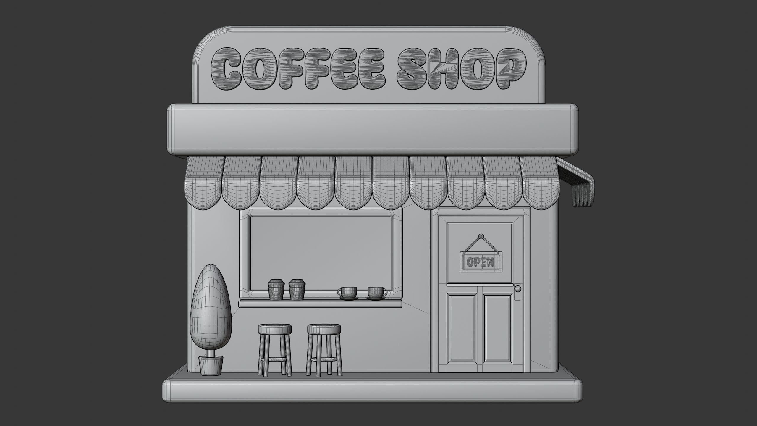 Coffee Shop Building 3D Icon 3D model_7
